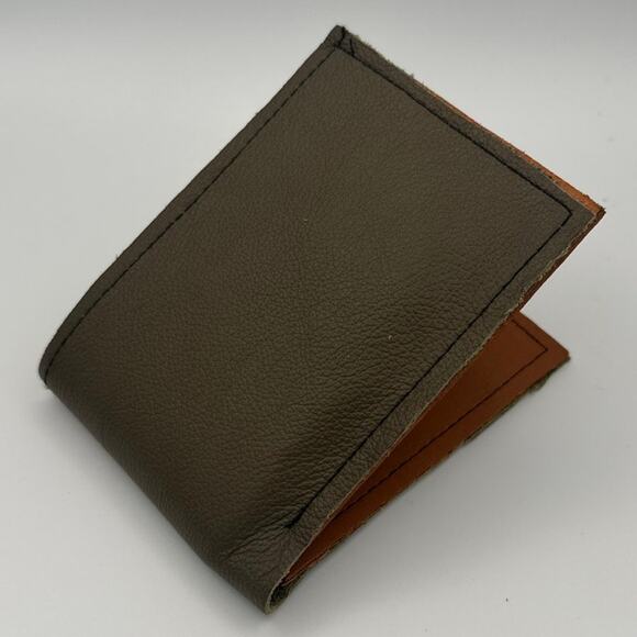 Handmade Camo Green Brown Leather Wallet Oaxaca Minimalist - Picture 9 of 11